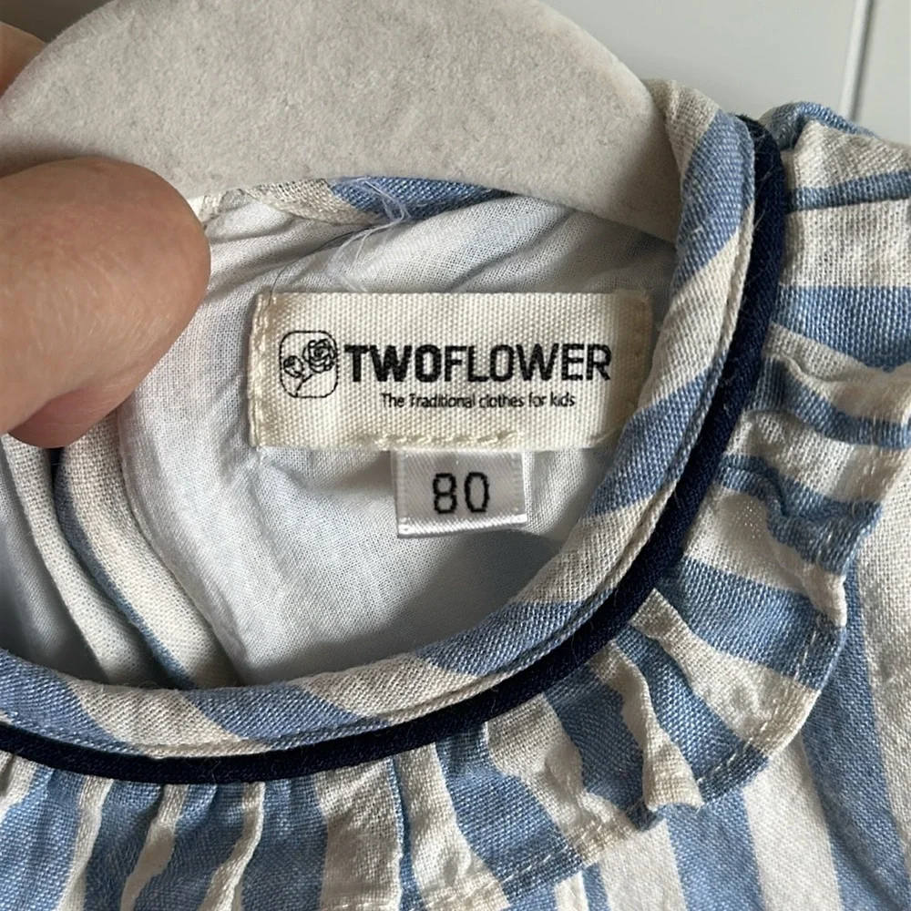 Blue and White Smocked and Striped Kids Dress 18M - Picture 2 of 4
